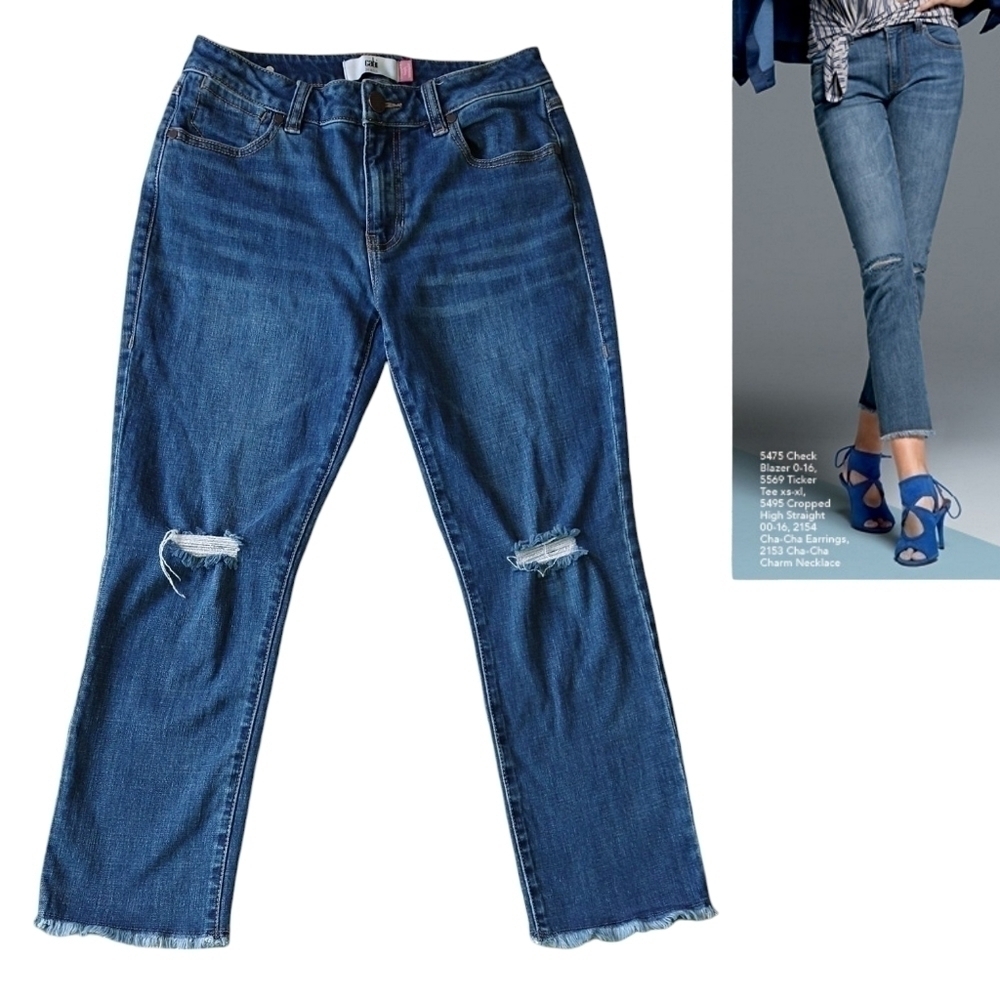 Cabi 5495 Cropped High Straight Distressed Jeans Raw Hem Modern